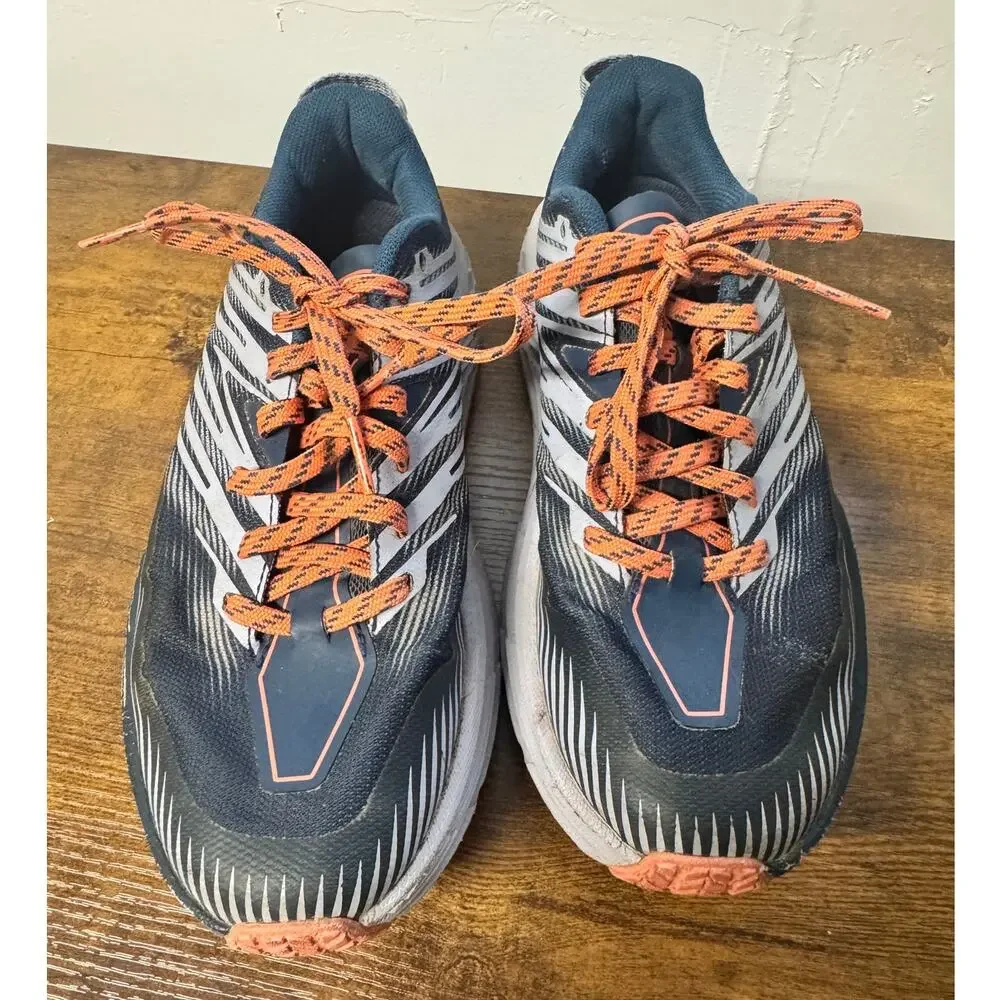 HOKA Speedgoat 4 Trail Running Shoes Blue Heather/Orange Size 6.5
